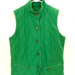 Talbots Emerald Green Quilted Vest Women's Sz XS Ribbed Sides Copper Snaps